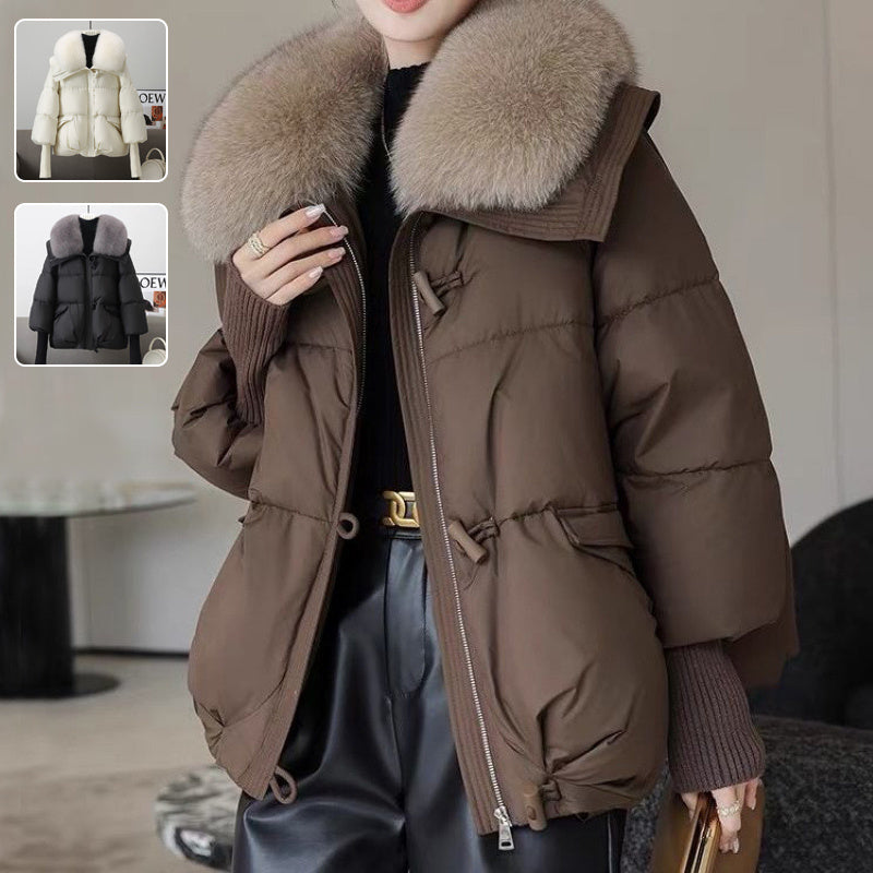 Down Cotton-Padded Jacket for Women – Short Fur Collar Thickened Winter Coat