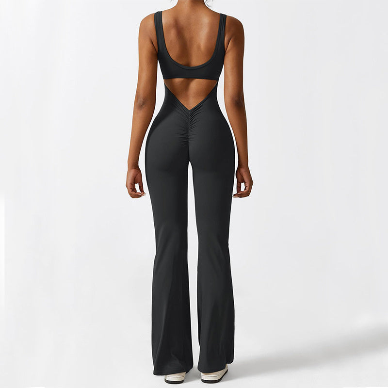 Women’s Sleeveless Flare Jumpsuit – Fitness & Yoga Long Pants for Comfort and Style