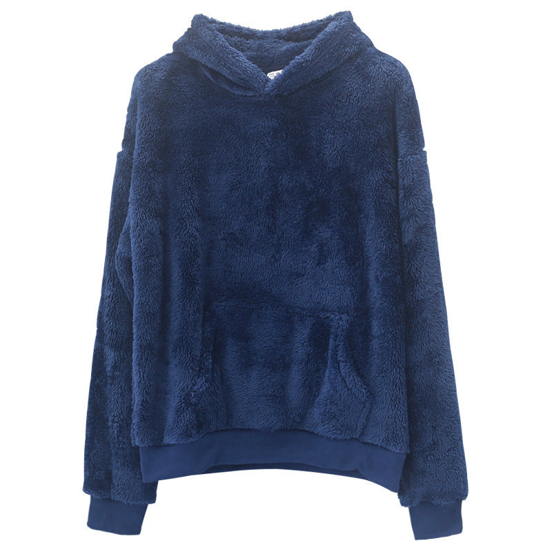 Double-Sided Velvet Hooded Sweater – Men's Plush Sweatshirt with Pockets for Winter Comfort