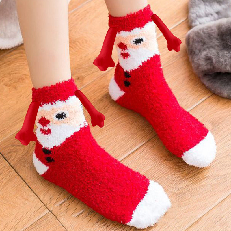 Christmas Magnetic Suction Couple Socks – Warm Coral Fleece Tube Socks for Winter Comfort - ZA-ZOLA