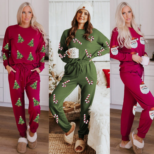 Women's Christmas Sequins Two-Piece Set – Long Sleeve Top & Pants Casual Holiday Outfit - ZA-ZOLA