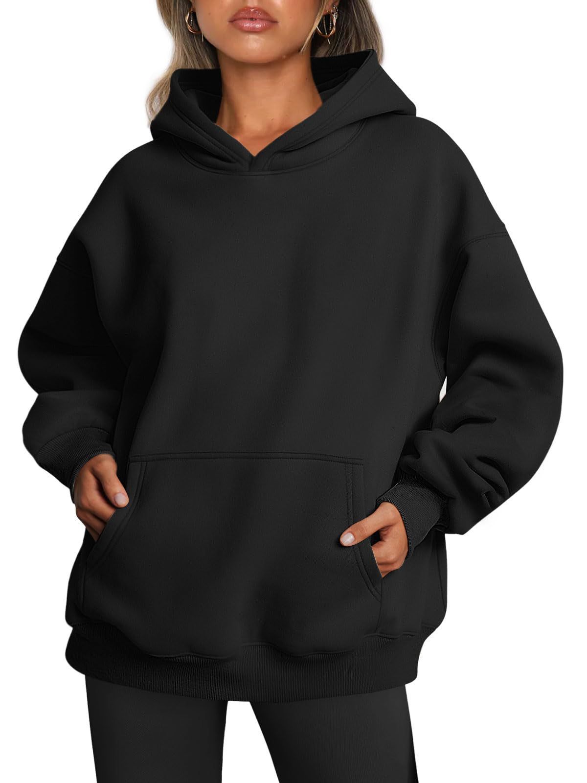 Women's Oversized Fleece Hoodie – Loose Sweatshirt with Pockets, Long Sleeve Pullover for Winter & Fall