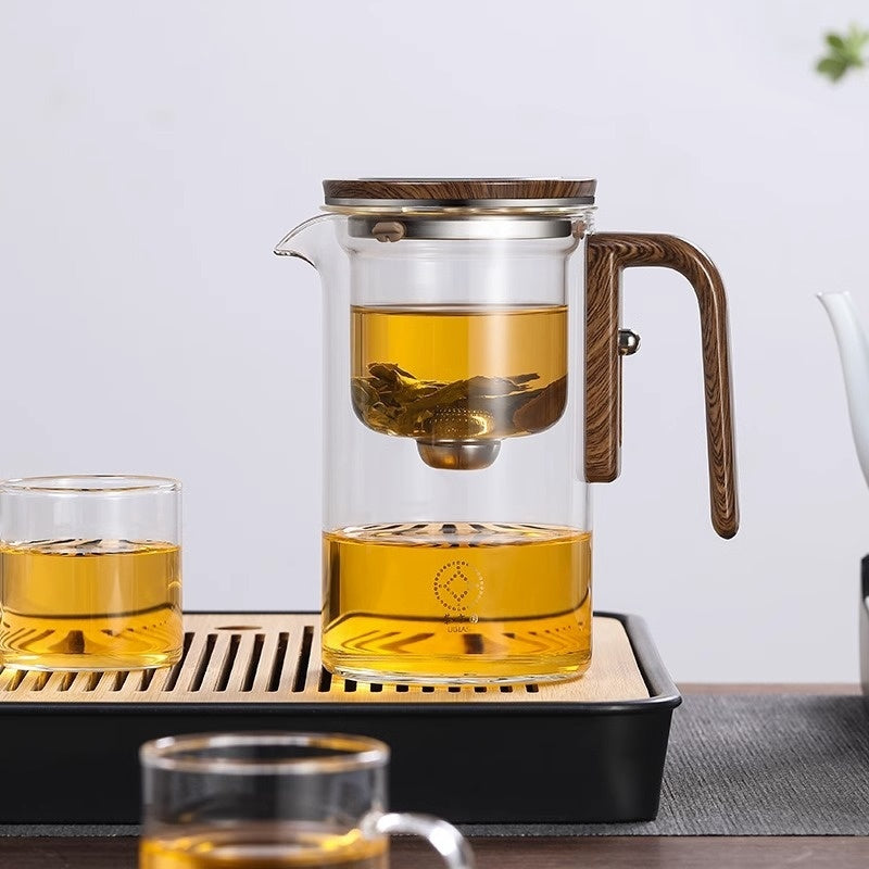 One Click Magnetic Teapot Separation Filtration Glass Tea Pot Wood Handle Tea Water Separation Inner Container Teapot - ZA-ZOLA