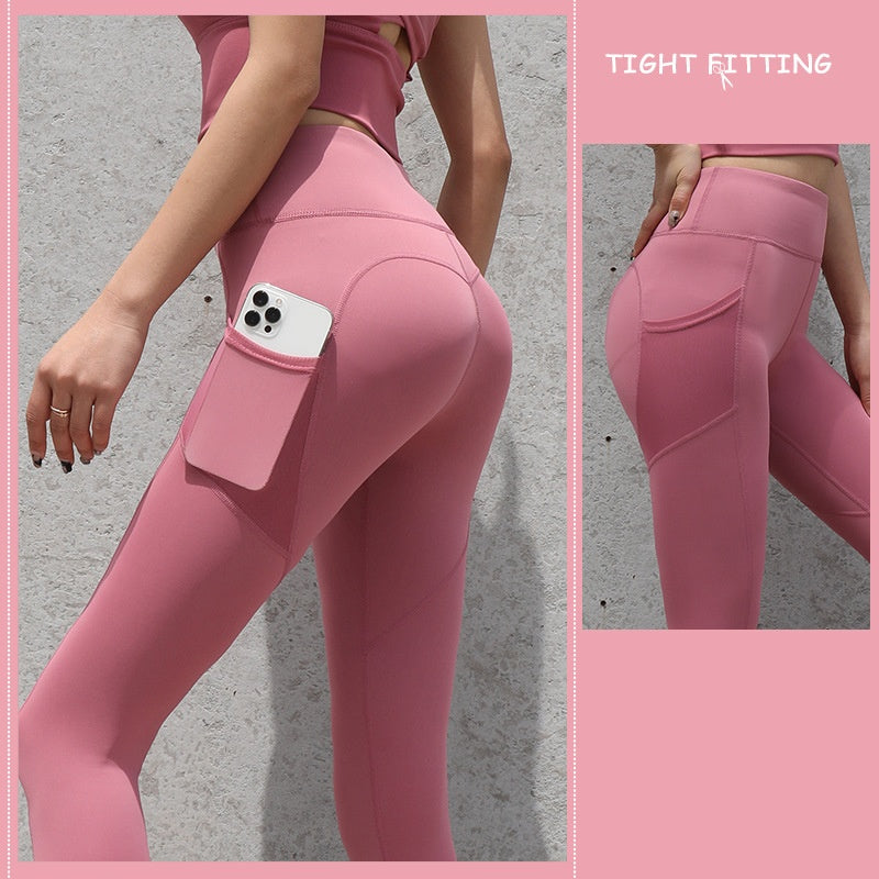 Gym Sport Seamless Leggings with Pockets – Push-Up High Waist Fitness & Yoga Pants for Women