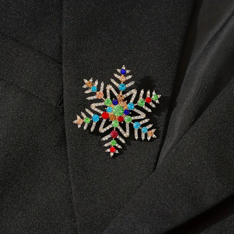 Creative Christmas Snowflake Brooch – Alloy with Colorful Rhinestone Inlay - ZA-ZOLA