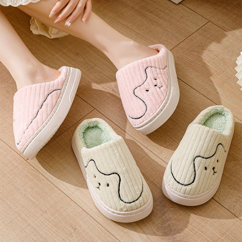 Striped Cat Slippers Indoor Couple Non-slip Floor Bedroom Slipper Winter Warm Plush House Shoes Women Men - ZA-ZOLA