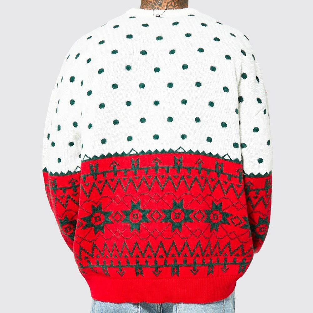 Men's Christmas Jacquard Loose-Fitting Sweater – Festive Holiday Knitwear - ZA-ZOLA