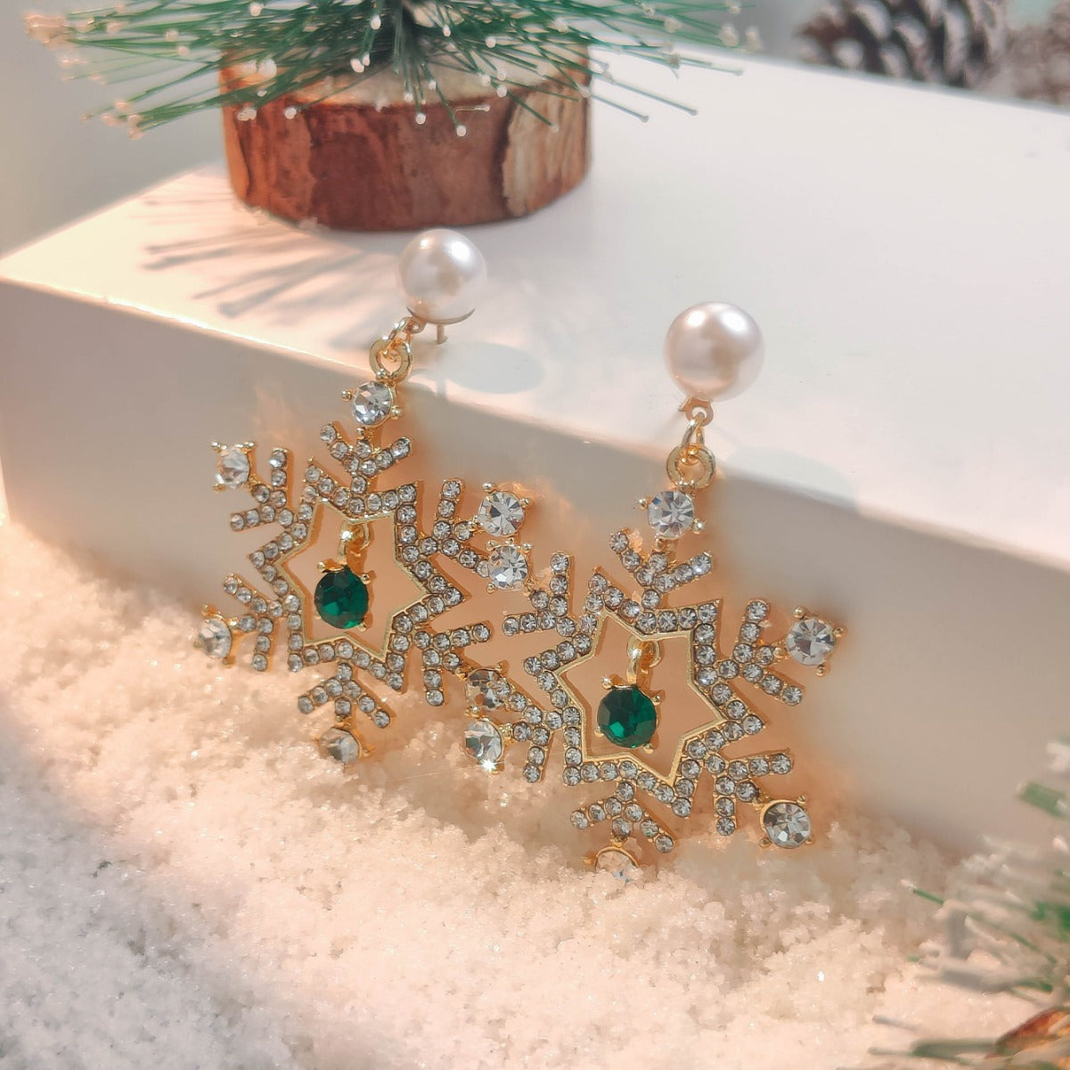 Christmas Snowflake Pendant Stud Earrings – Finely Inlaid Festive Jewelry for Women - ZA-ZOLA