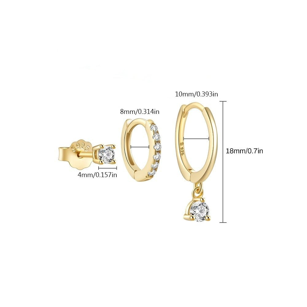 Brass Fashion Inlaid Zircon Women's Earrings Three-piece Set - ZA-ZOLA