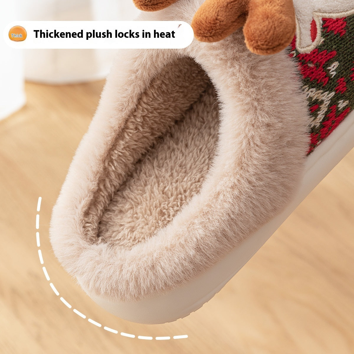 Cute Christmas Elk Plush Slippers – Cozy Winter Non-Slip Home Shoes for Women – Fuzzy Bedroom House Slippers - ZA-ZOLA