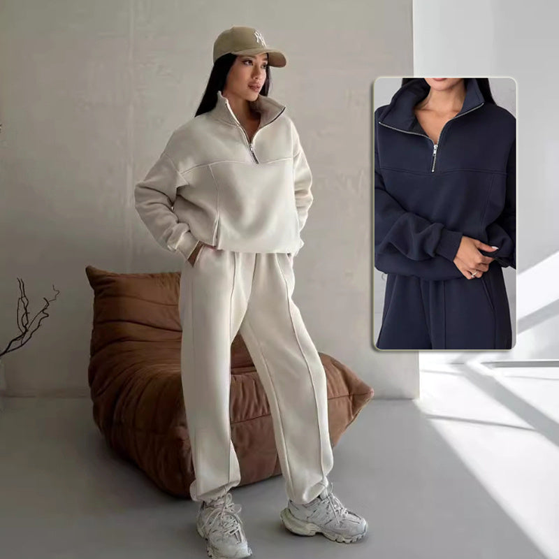 Y2K Winter Jogging Women’s Two-Piece Set – Zipper Coat & Casual Pants Tracksuit