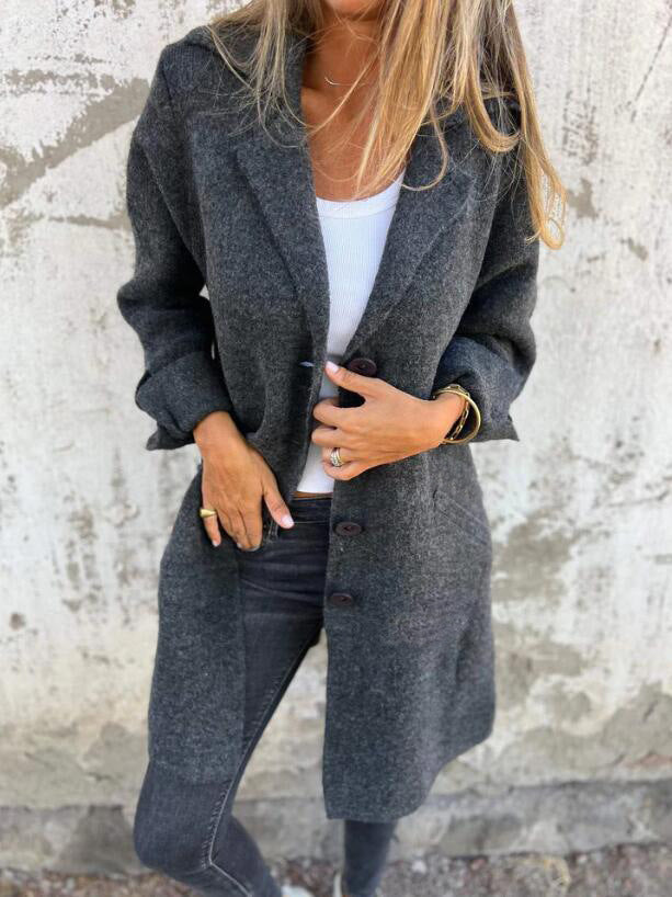 Lapel Single-Breasted Cardigan with Pockets – Women’s Fashion Mid-Length Coat