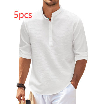 Men's Casual Long Sleeve Stand Collar Shirt – Solid Color, Stylish & Comfortable - ZA-ZOLA