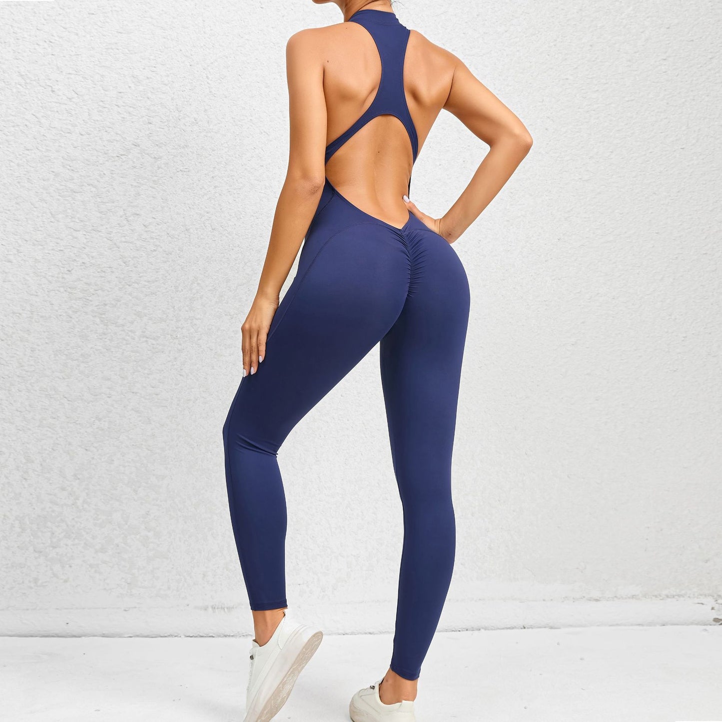 Zippered Yoga Fitness Jumpsuit – Sleeveless Tummy Control Shapewear & Butt-Lifting Sportswear