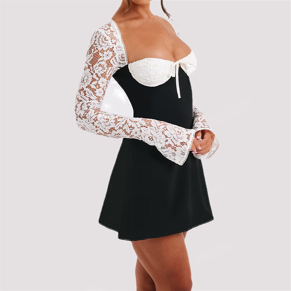 Fashion Corset Lace Long Sleeve Dress – Sexy Y2K Backless Lace-Up Short Dress for Women | UK & USA