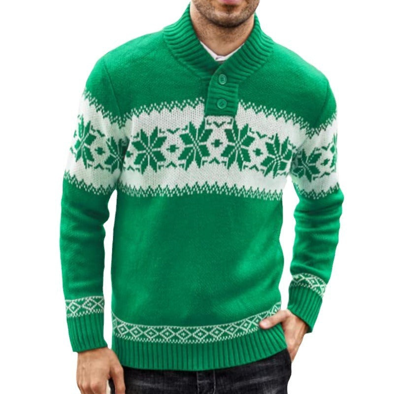 Men's Long Sleeve Christmas Jacquard Knitted Sweater – Festive Holiday Knitwear - ZA-ZOLA