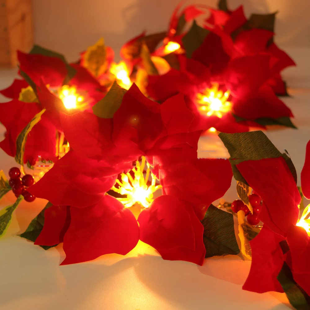 Red Flower String Lights – Door Frame & Escalator Decoration for Festive Holiday Charm - ZA-ZOLA