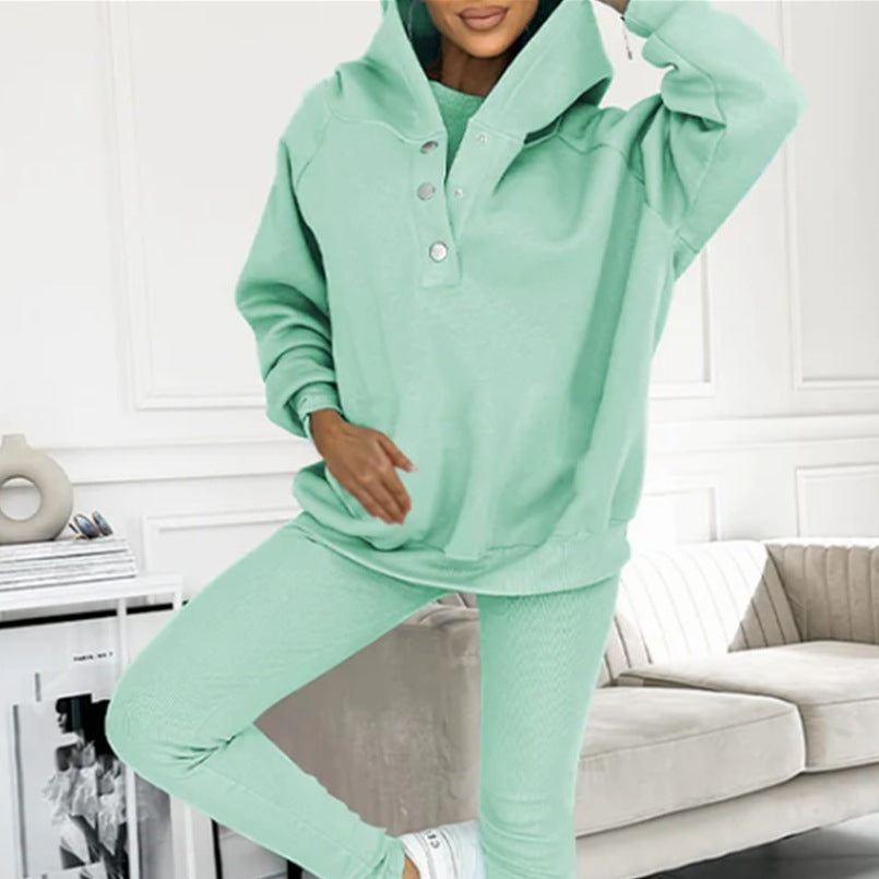 3pcs Women's Sports Suit – Loose Hooded Sweatshirt, Vest & Slim Trousers Set