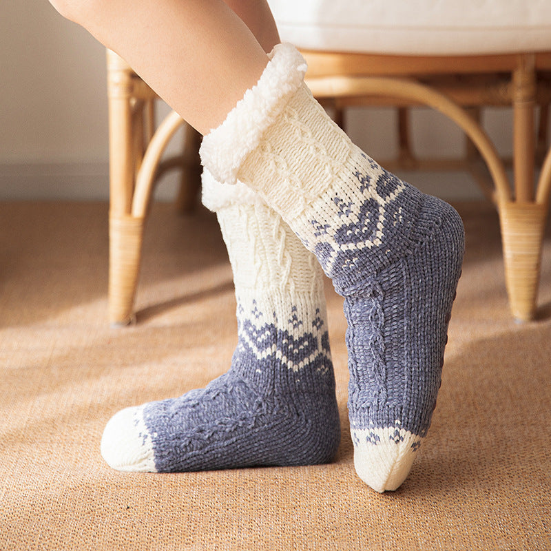 Love Knitted Plush Floor Socks – Warm Non-Slip Winter Carpet Socks for Women – Christmas Home Comfort - ZA-ZOLA