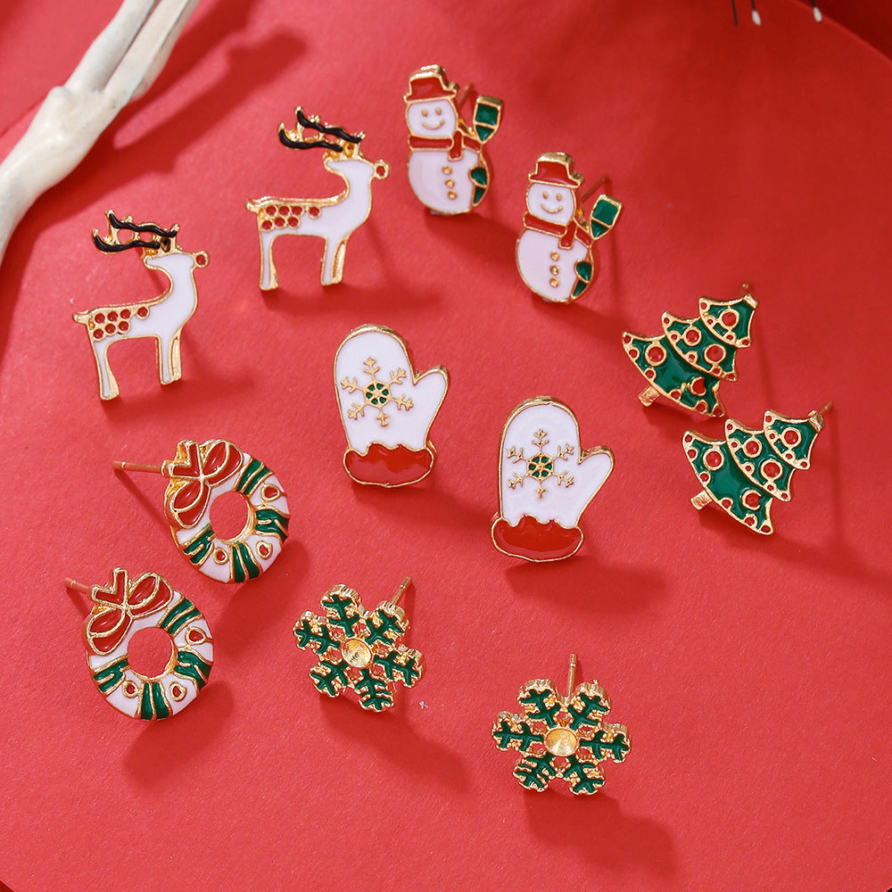 Christmas Stud Earrings Set – Snowflake & Elk Design | Festive Combo for Holiday Style - ZA-ZOLA