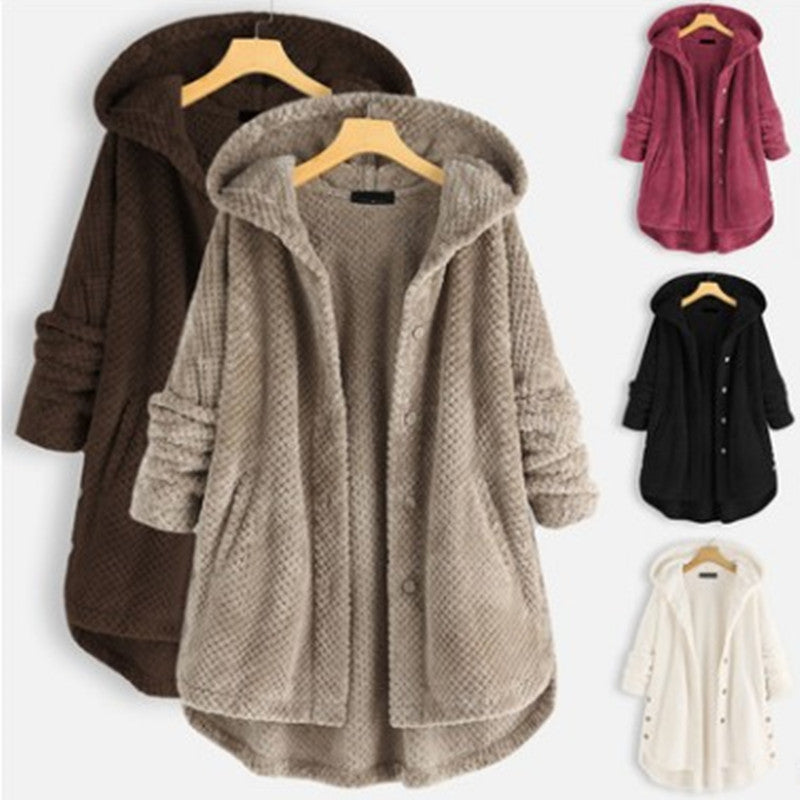 Women's Pure Color Hooded Double-Sided Velvet Sweatshirt Coat – Stylish & Warm Winter Fashion