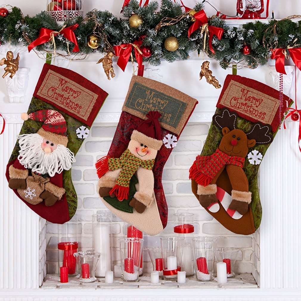 Christmas Stocking Socks – Santa, Snowman, & Elk Ornaments for Fireplace & Tree Decor - ZA-ZOLA