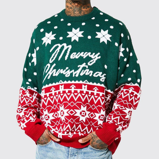 Men's Christmas Jacquard Loose-Fitting Sweater – Festive Holiday Knitwear - ZA-ZOLA