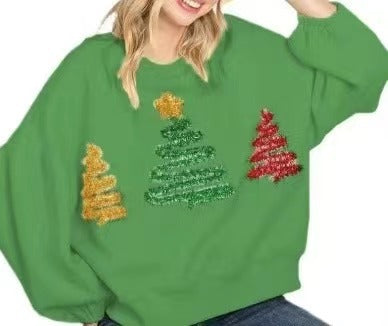 Women's Christmas Tree Casual Pullover – Long Sleeve Sweater for Festive Comfort - ZA-ZOLA