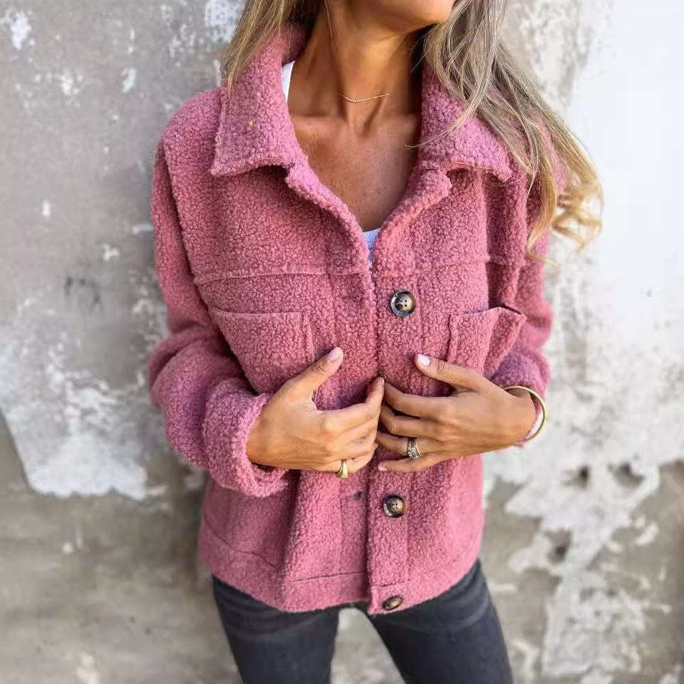 Women’s Lapel Single Breasted Lamb Wool Coat – Stylish Winter Outerwear for Cold Weather