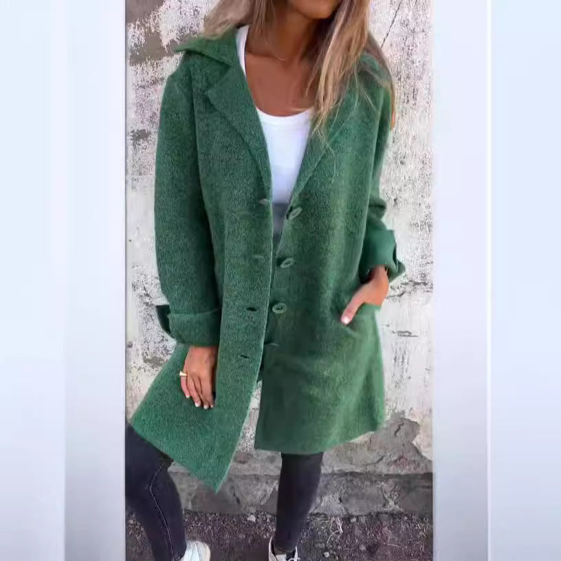 Lapel Single-Breasted Cardigan with Pockets – Women’s Fashion Mid-Length Coat