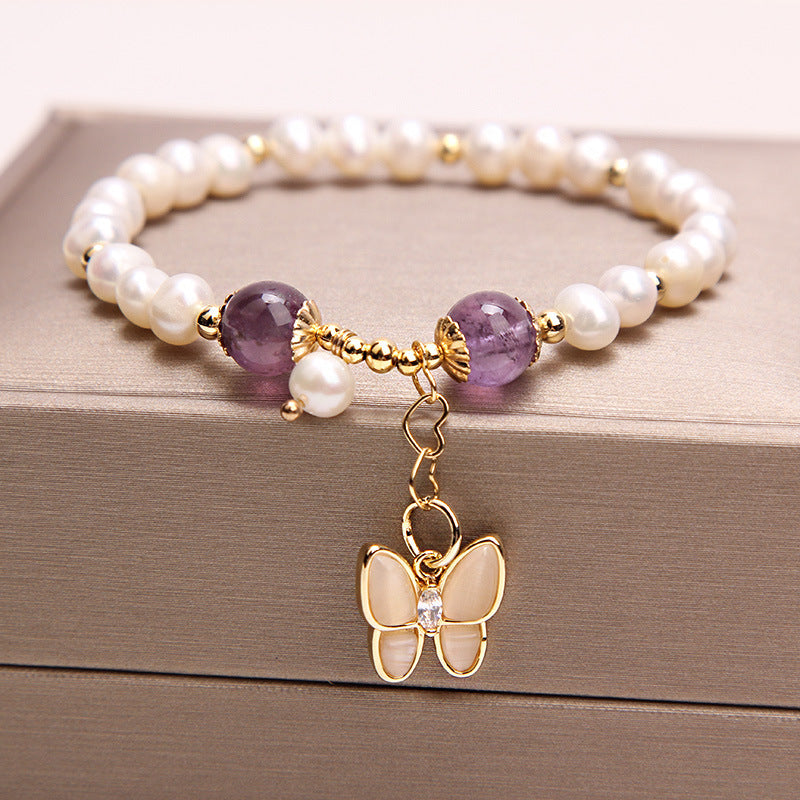 Freshwater Pearl Strawberry Quartz Bracelet Bracelet Female Opal Butterfly Bracelet - ZA-ZOLA