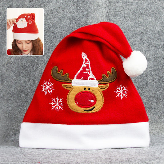 Cartoon Christmas Hat with Elk & Santa Embroidery - Fuzzy Holiday Party Hat - ZA-ZOLA