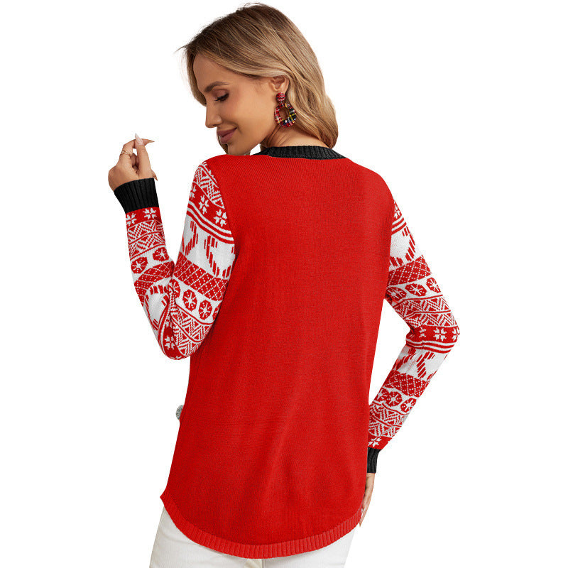 Jacquard Pullover Christmas Sweater – Cartoon Kitten Embroidered Knitwear for Women - ZA-ZOLA