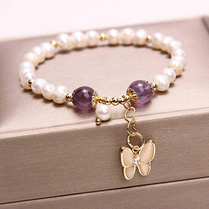 Freshwater Pearl Strawberry Quartz Bracelet Bracelet Female Opal Butterfly Bracelet - ZA-ZOLA