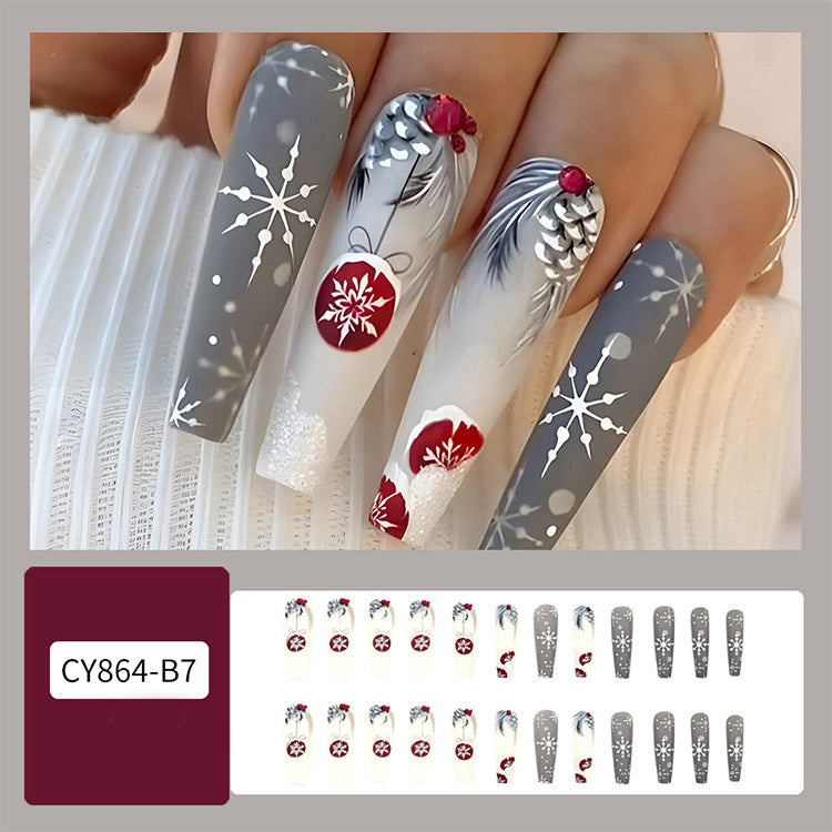 24pcs Christmas False Nails – Festive Snowflake & Hat Design, Perfect for Holiday Parties - ZA-ZOLA