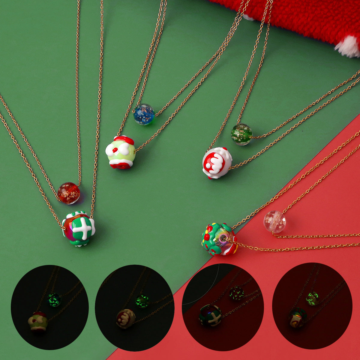 Christmas Luminous Double-Layer Necklace – Fashion Niche Santa Claus & Christmas Tree Bead Design for Women - ZA-ZOLA