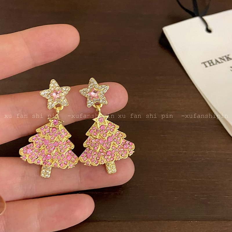 Elegant Micro-Inlaid Christmas Tree Earrings for Women – Festive Fashion Jewelry for the Holidays - ZA-ZOLA