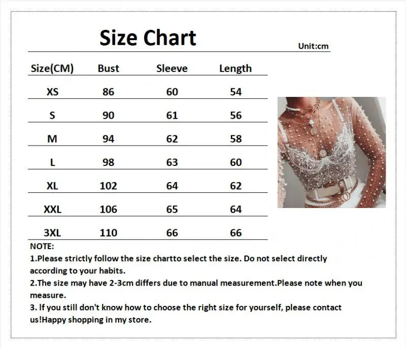 White Crop Top Women Summer Long Sleeve T-Shirt Female Sexy See Through Mesh Tees Ladies Elegant Pearl Rhinestones Slim Cover Up - ZA-ZOLA