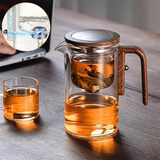 One Click Magnetic Teapot Separation Filtration Glass Tea Pot Wood Handle Tea Water Separation Inner Container Teapot - ZA-ZOLA