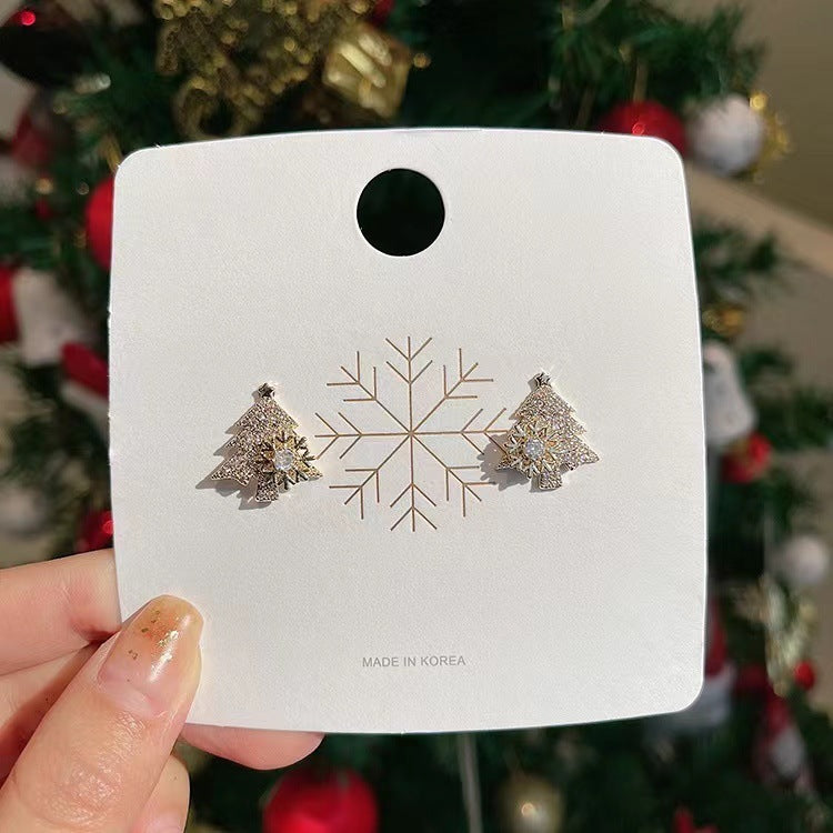 Rotatable Christmas Tree & Snowflake Earrings – Shiny Rhinestone Festive Jewelry for Winter - ZA-ZOLA