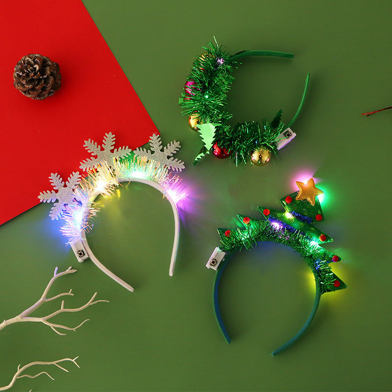 Glowing Christmas Hair Band – Light-Up Xmas Tree, Snowflake, Deer Horn Headband for Festive Fun - ZA-ZOLA