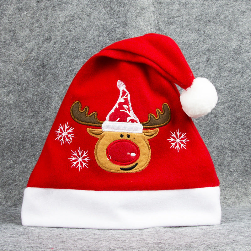 Cartoon Christmas Hat with Elk & Santa Embroidery - Fuzzy Holiday Party Hat - ZA-ZOLA