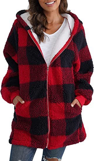 European & American Plush Women's Plaid Coat – Long-Sleeved Winter Fashion