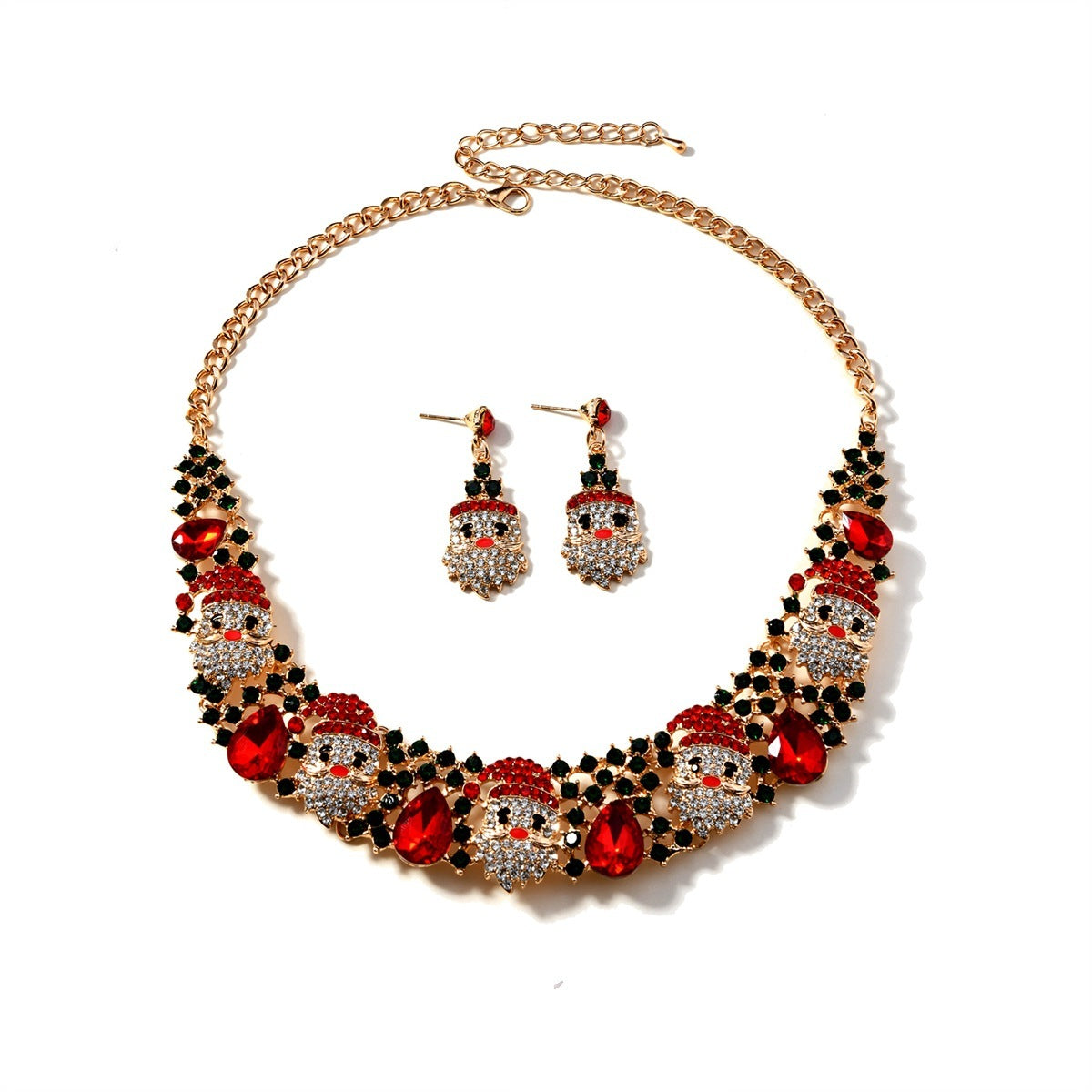 Festive 3pcs Christmas Necklace & Earrings Set – Sparkling Santa Claus Jewelry with Colored Rhinestones - ZA-ZOLA