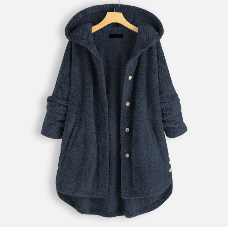 Women's Pure Color Hooded Double-Sided Velvet Sweatshirt Coat – Stylish & Warm Winter Fashion