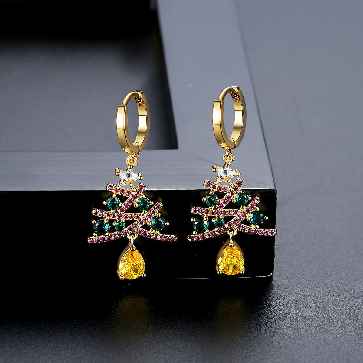 Colorful Rhinestone Christmas Tree Earrings – Shining Holiday Gift for Women’s Fashion Jewelry - ZA-ZOLA