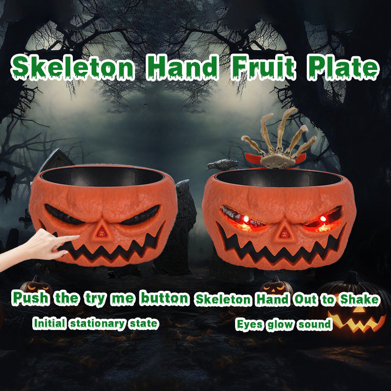 Halloween Candy Bowl Plastic Pumpkin Bowl With Motion Activated Hand, Halloween Serving Dishes Battery Operated Halloween Pumpkins Bowl For Trick-or-Treaters Party - ZA-ZOLA