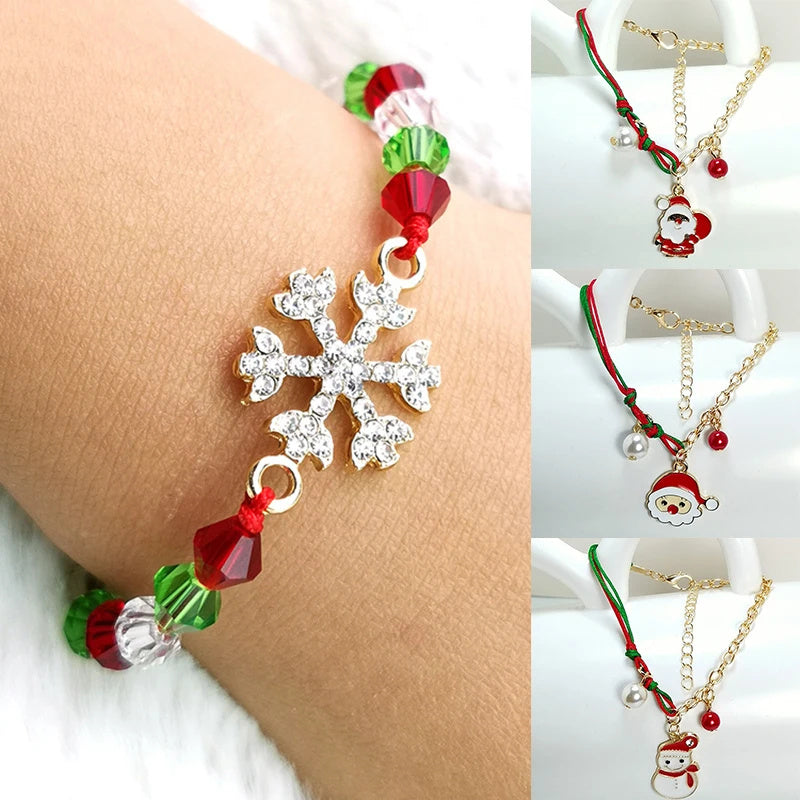 Festive Christmas Charm Bracelet – Snowman, Santa Claus, Tree, Snowflake & Elk Charms | Perfect Christmas & New Year Gift for Women! - ZA-ZOLA