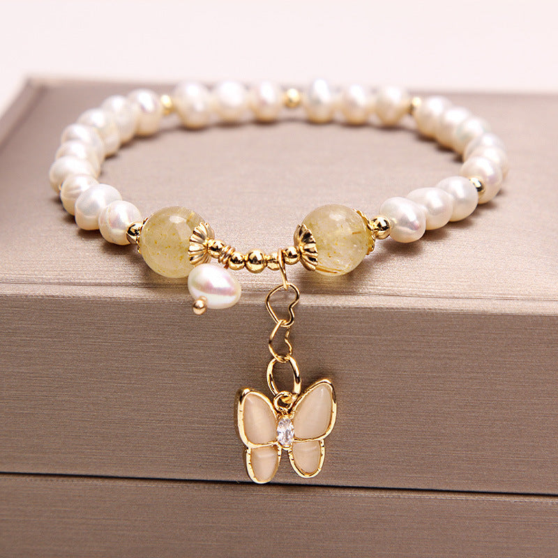 Freshwater Pearl Strawberry Quartz Bracelet Bracelet Female Opal Butterfly Bracelet - ZA-ZOLA