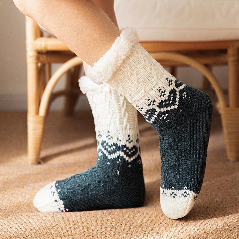 Love Knitted Plush Floor Socks – Warm Non-Slip Winter Carpet Socks for Women – Christmas Home Comfort - ZA-ZOLA